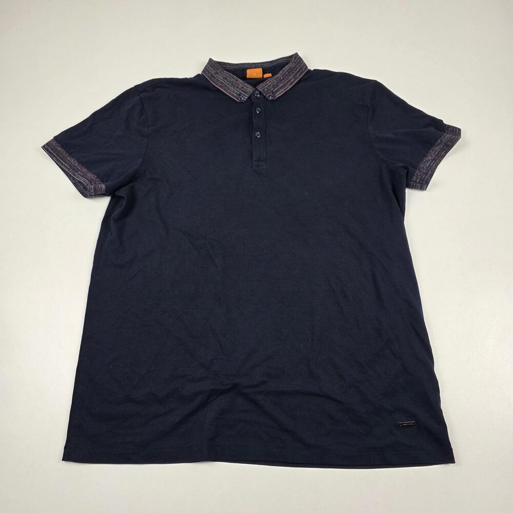BOSS Orange Polo Shirt Mens XL Navy Contrast Collar Short Sleeve‎ Hugo Boss